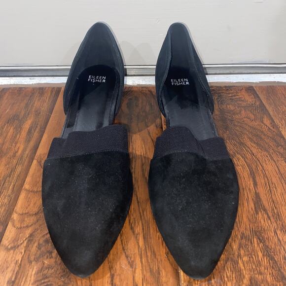 EILEEN FISHER Women's Sz 12 Suede Hilly D’Orsay Pump Pointed Block Heel Black - Picture 2 of 10
